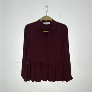 LOFT Deep Burgundy Polyester Peplum Blouse Size XS